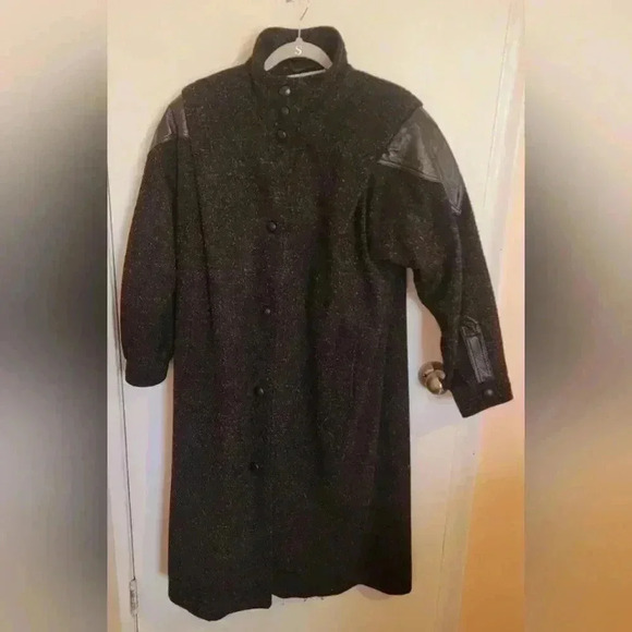 Maggie Lawrence Wool Blend Coat Sz14 Leather Accents 80s y2k oldmoney vintage - Picture 1 of 8